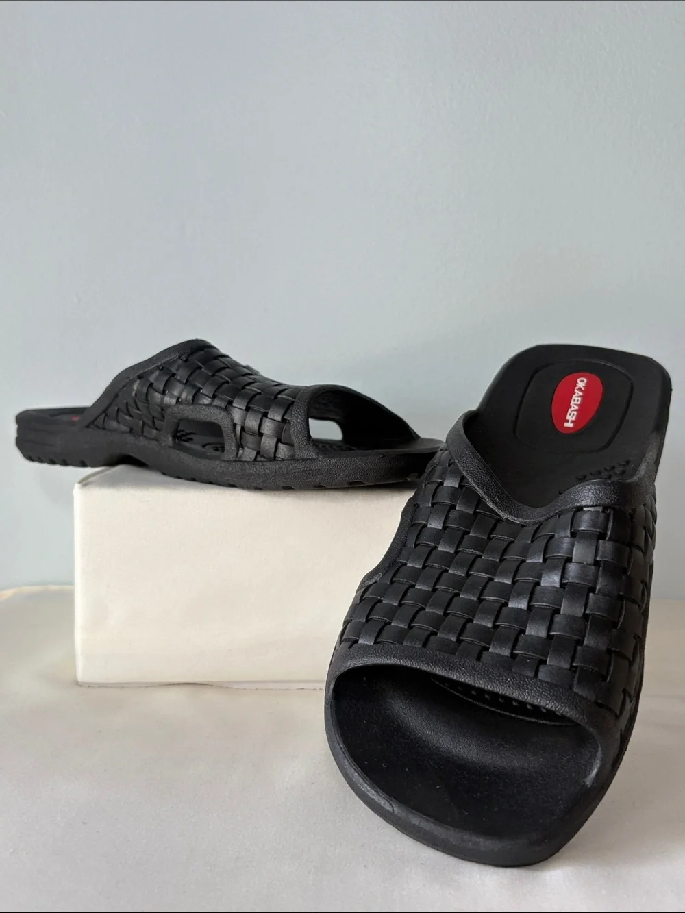 Okabashi Black Rubber Woven Slide Sandals for Men - Slip-On Comfort